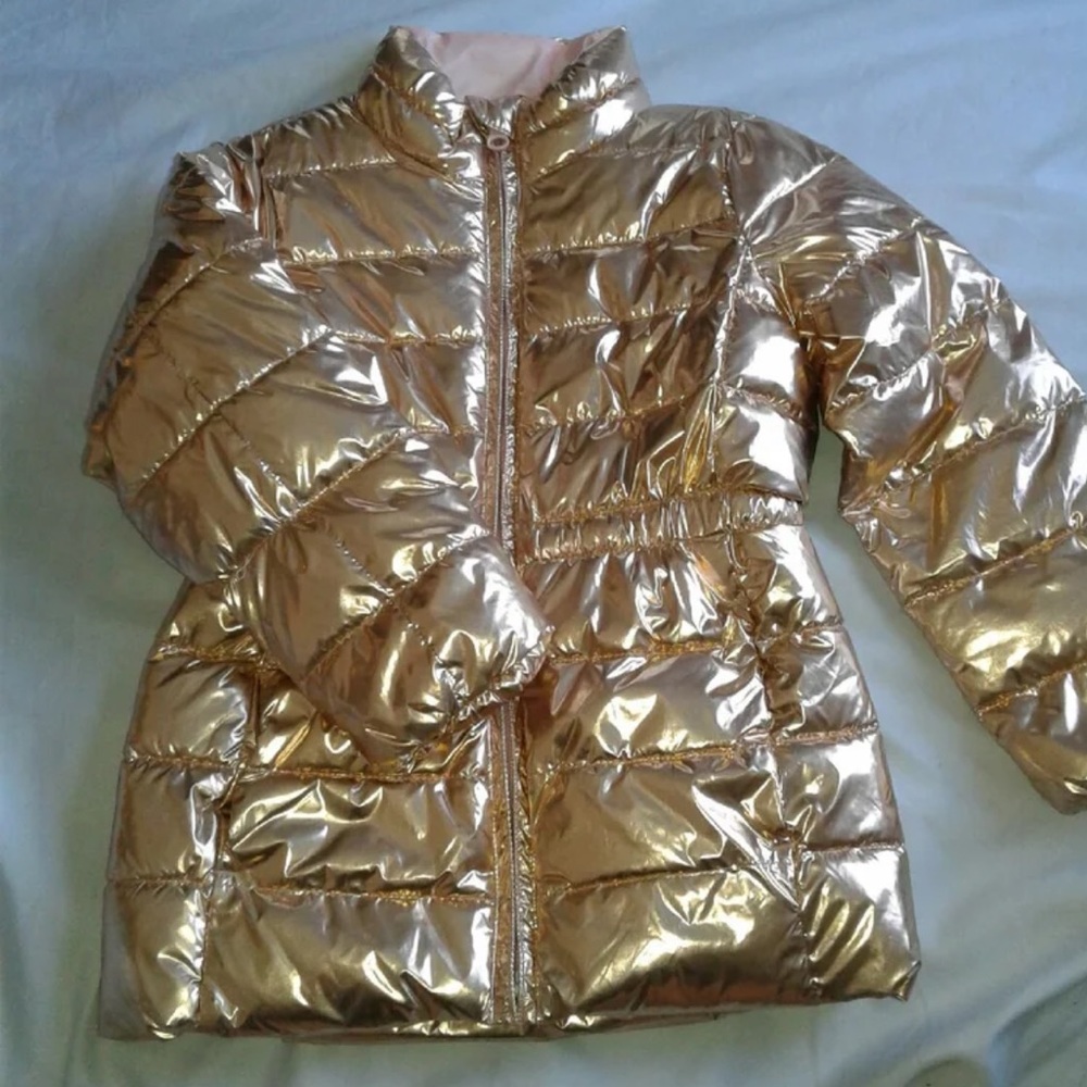 Gap girls metallic gold puffer coat